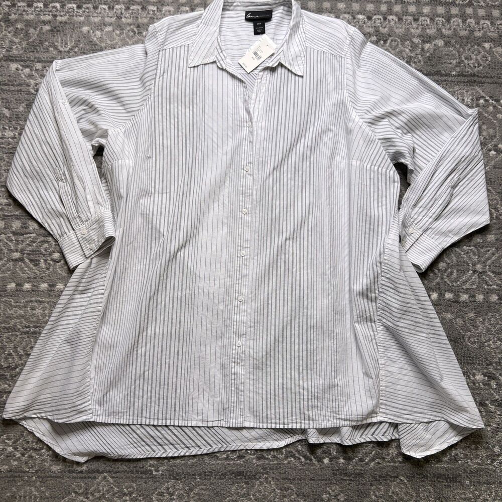 Lane Bryant NWT Womens Plus 26/28 White Black Striped Button Up Tunic Shirt